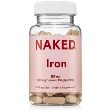Naked Iron 65mg, 325mg Ferrous Bisglycinate - High Potency Iron Supplement for Iron Deficiency, Cellular Energy Support, Promotes Healthy Red Blood Cell Production, Non-GMO, Gluten-Free, 60 Capsules