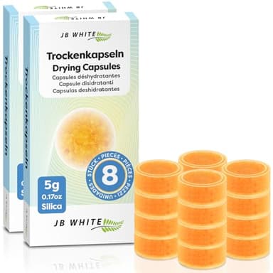 JB White 16pcs Drying Capsules for Hearing Aid and Earmold, Discs for Drying Jar, +40% More Desiccant, Orange Silica Tablet Against Moisture (5g, 0,176 oz, Color Indicator, 16 Pack) (16 x)