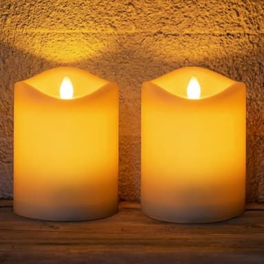 Solar Candles Outdoor Waterproof,Flameless Pillar IP65 Waterproof White Fake Candle,Dusk to Dawn,Solar Powered LED Candles for Patio Yard Table Deck Window Outdoor Lantern Decor,3"x4", Set of 2