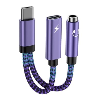 USB C to 3.5mm Headphone and Charger Adapter, 2 in 1 USB C to Aux Audio Jack Adapter Fast Charging Dongle Cable Cord for Samsung Galaxy A17/A56/A16/S26/S25 Ultra/S25 FE/Z Flip7/6/A55/A35/S24 Ultra/A15