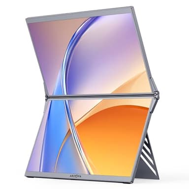 ARZOPA 15.6" Dual Portable Monitor for Laptop, Foldable Stackable FHD 1080P 100% sRGB IPS Extender, USB C & HDMI Connectivity, Adjustable Kickstand, for Mac PC Windows Gaming Office Travel-E1 Gray