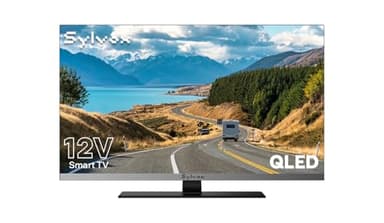 SYLVOX 24-Inch Smart RV TV, QLED 1080P FHD, Built-in DVD Player, Google TV OS, Wide Voltage Support 12V/24V AC/DC Television for RV & Home, HDMI & USB