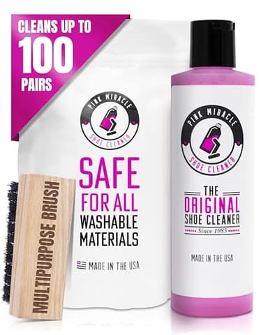 Pink Miracle Shoe Cleaner Kit with Bottle and Brush For Fabric Cleaner For Leather, Whites, Suede and Nubuck Sneakers (4 Oz)