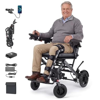 VERPAL 35.7lbs Lightweight Electric Wheelchair, Foldable Electric Wheelchair for Adults, Seniors, 360W Dual Motor Power Wheelchair 20 Miles for Travel, Park Hospital, 330 lbs Capacity-12Ah 18.5" Seat