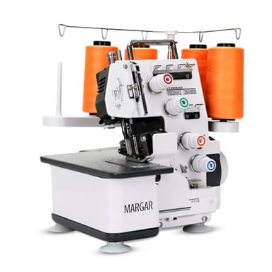 Upgraded Serger Overlock Machine with 3/4 Thread Capability, Metal Frame Serger Sewing Machine 1,250 Stitches/Minute, 12 Stitch Patterns, Re-thread Guide, Foot Controller for Home, LED Light, White