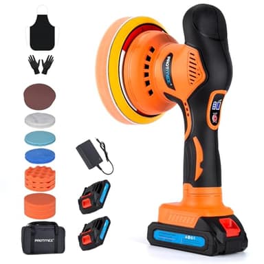 Protmex Cordless Car Buffer Polisher w/ 2x2000mAh 21V Batteries, 6 Inch Car Buffer Waxer Kit, Car Polishing Machine w/Extra 18 PCS Attachments & 6 Variable Speed