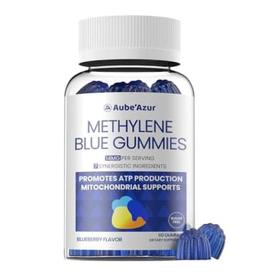 Aube'Azur Methylene Blue Gummies for Humans, 14mg Methylene Blue Supplement with L-Theanine, NAC, Nicotinamide & CoQ10 for Men Women, Fast-Absorbing, Vegan, Sugar-Free, Blueberry Flavor, 60 Count