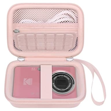 Elonbo Camera Carrying Case for KODAK PIXPRO FZ55 / FZ53 / FZ45 / FZ43 16MP Digital Camera, Vlogging Camera Storage Holder Travel Bag, ​Mesh Bag Fits Batteries, Cable, Memory Card, Card Reader, Pink