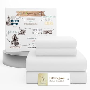 SUPREME ELEGANCE Organic 100% Cotton Queen Sheet Set, 18” Deep Pocket, Snow White | Lightweight, Eco-Friendly Cotton, Percale Softness, Durable & Breathable, Naturally Cooling | All Season Comfort