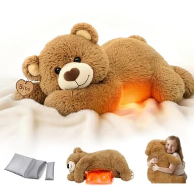 Mewaii Weighted Stuffed Animals with Microwavable Heating Pad - 5 lbs Adjustable, Heatable &Coolable Brown Bear Stuffed Animal for Hug, Removable Inner Pad, 23 Inch Perfect Plush Gift for Kids