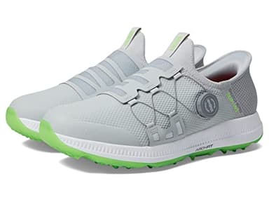 Skechers Men's Go Golf Elite 5 Arch Fit Waterproof Slip in Golf Shoe, Gray/Lime Spikeless, 11