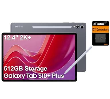 Samsung Galaxy Tab S10+ Plus, 12.4" AMOLED 2X 120Hz, 512GB Storage (256GB+256GB SD Card), Lightweight Android Tablet, Galaxy S Pen, AI Tools, 2K+ Touchscreen, 12GB RAM, 16-Hr Battery Life, SM-X820