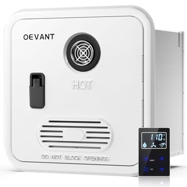 OEVANT RV Tankless Water Heater,55,000 BTU RV Instant Water Heater with Remote Controller,16x16 inch Door＆Front Water Outlet,Propane Gas, DC 12V, CSA Certificated,Compatible with All RVs-White