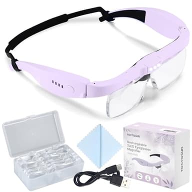 YOCTOSUN Magnifying Glass with Light, 0.75X-4.0X Magnifying Glasses, Rechargeable Head Magnifier with 5 Detachable Lenses, Magnifier Headset for Close Work Jewelry Crafts Hobby