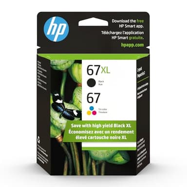 HP Original 67 Tri-Color / 67XL Black Ink Cartridges (2-Pack) | Works DeskJet 1255, 2700, 4100 Series Envy 6000, 6400 Series | Eligible for Instant Ink | 3YP30AN