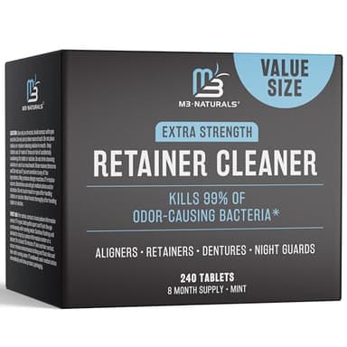 Retainer and Denture Cleansers Tablets, 8 Month Supply, Removes Bad Odors Discoloration Stains Plaque for Cleaning Invisalign Mouth Guard Night Guard and Removable Dental Appliances by M3
