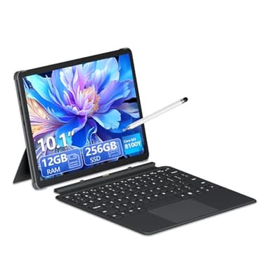 10.1" 2 in 1 Tablet/Laptop Computer, 12GB RAM+256GB SSD, Win 11 Touchscreen Laptops with Stylus and Keyboard, M3-8100Y Processor(up to 3.40GHz), Backlit Keyboard,WiFi 5, BT 5, HDMI, Dual Camera