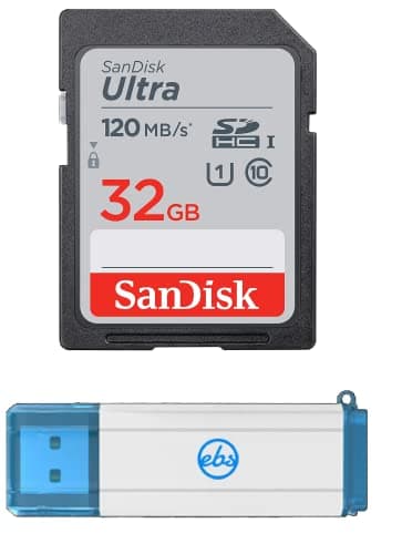 SanDisk 32GB SDHC SD Ultra Memory Card Works with Canon EOS Rebel T7, Rebel T6, 77D Digital Camera Class 10 (SDSDUN4-032G-GN6IN) Bundle with (1) Everything But Stromboli 3.0 Combo Card Reader