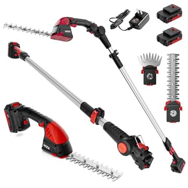 MZK 2-in-1 20V Pole Mini Hedge Trimmer & Grass Shear, 13ft Reach, Electric Hedge Trimmer with Extension Pole, Multi-Angle for Garden, Yard and Lawn(2*Batteries and Charger Included)