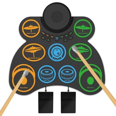 Electric Drum Set for Kids & Adults, 9-Pad Electronic Drum Pad with 0.32" Thickened Silicone, Built-in Speaker, Rechargeable Battery, Headphone Jack. Portable Electric Drums Gift for Mom Dad