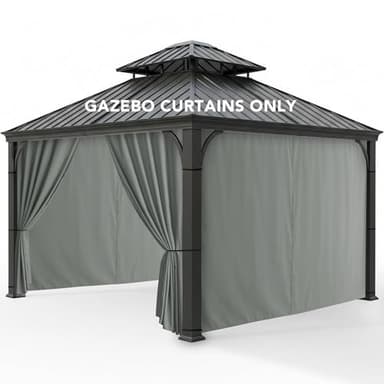 RichSets Gazebo Curtains Outdoor Waterproof - 10'Wx10'Lx7'H Weatherproof Patio Pergola Outside Curtains, Gazebo Universal Replacement Privacy Curtains, 4 Panels Sidewall Drapes with Zipper, Grey