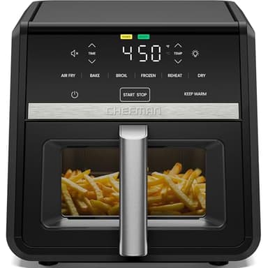 Chefman Air Fryer 9 Qt | TurboFry 7-in-1 High-Powered 450°F Cooking for Crispier and Even Results | XL Basket with Viewing Window | Air Fry, Bake, Broil, Reheat, Dehydrate, Defrost, Keep Warm