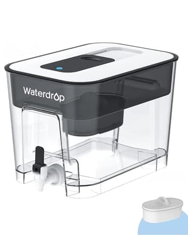 Waterdrop 40-Cup Large Water Filter Dispenser with 1 Filter, 200-Gallon Long-Life, for Home and Office, 5X Times Lifetime, Reduces Chlorine, PFOA/PFOS and More, BPA Free, Black