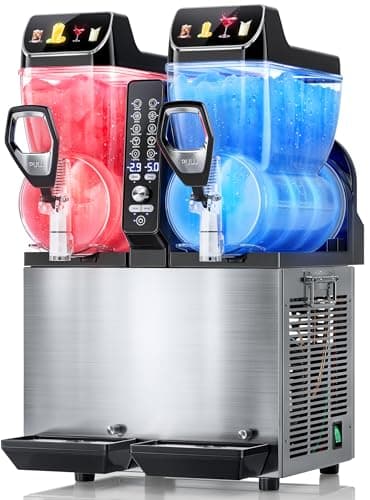 30L Commercial Slushie Machine, 2-Tank Frozen Drink Maker for Margarita Daiquiri Wine Frappe, 8 Gal LED Stand-up Slush Dispenser, Bar Restaurant Party, 1000W Fast Cool, Auto Clean, ETL Listed