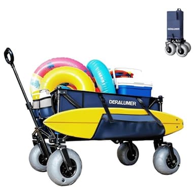 Beach Wagon with 9×4" Big Balloon Wheels for Sand, 41" Heavy Duty Folding Wagon with Side Bag, Collapsible Utility Cart for Beach, Camping, Garden & Outdoor (Navy Blue, X800 9×4" Balloon Wheels)