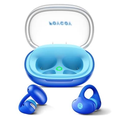 FOYCOY Kids Open Ear Earbuds - Clip-On Earbuds - 85 dB Volume Limit - Bluetooth 6.0, Built-in Mic, 40H Playtime, Silicone Pads, IPX5, Small Ears and Glasses Friendly, Ages 6-14, Blue
