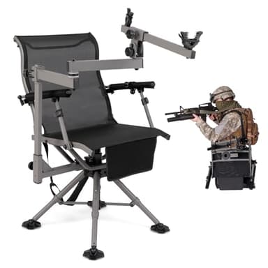 Giantex 360° Swivel Hunting Chair with Gun Rest, Adjustable Armrests, Telescopic Legs, All-Terrain Duck Feet, Shoulder Strap, 330 Lbs Capacity, Outdoor Ground Blind Seat, Folding Deer Hunting Seat