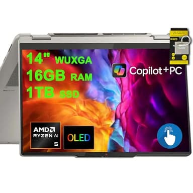 Lenovo Yoga 7 2-in-1 Laptop 14" WUXGA OLED Touch (100% DCI-P3, 600nits HDR) AMD 6-core Ryzen AI 5 340 (Up to 50 Tops) 16GB RAM 1TB SSD for Creator Business Professional Win11 ICP Hub w/Copilot AI