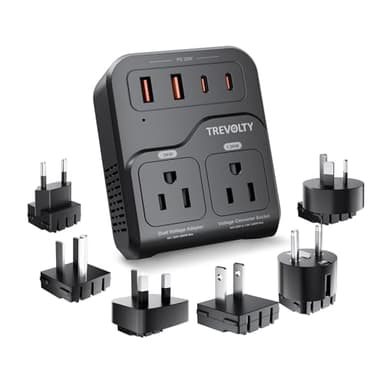 TREVOLTY 2000W Voltage Converter US to Europe, 220V to 110V Converter for Hair Dryer, 7-in-1 European Travel Plug Adapter with 3AC/2USB-A/2USB-C (Black)