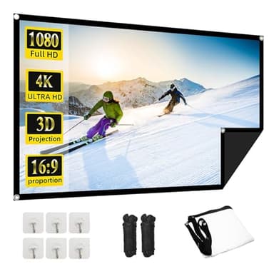 60 Inch Projector Screen, OKEDUO 4K 16:9 HD Portable Projection Movie Screen, Anti-Crease Indoor Outdoor, Simple Install, Easy Carrying Projection Screen for Camping, RVing, Outdoor Theater Nights
