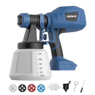 NANWEI Cordless Paint Sprayer – Makita 18V Battery Compatible,1200ML HVLP Paint Spray Gun with 4 Nozzles & 3 Patterns,Perfect for House, Furniture & Cabinet Projects (Without Battery)