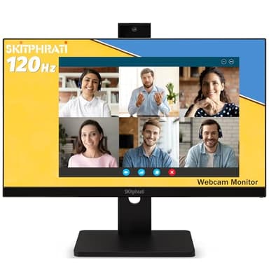 SKitphrati 23.8" 1080P IPS 120Hz Monitor for Business & Gaming - Built-in Adjustable 3MP Webcam, Mic Array, Dual Speakers, Frameless, Eye Care, HDMI/DP/VGA/USB
