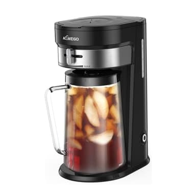 AEMEGO Iced Tea Maker, Brewing System with 2.5-quart Glass Pitcher, sliding strength selector, Stainless Steel Decoration, Reusable Filter (Black)