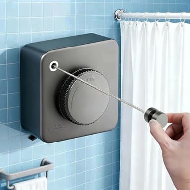 Retractable Clothesline Indoor & Outdoor – 16.8 Ft Non-Sagging Heavy-Duty Stainless Steel Clothes Line for Apartments, Bathrooms, Balconies & RV Walls, Space-Saving Laundry Line