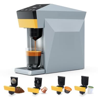 4 In 1 Single Server Coffee Maker, Mini Coffee Machine for Nespresso Original/K cups/Dolce Gusto Original/Ground Coffee, 19 Bar Espresso Machine Fit for Home Office Matte Grey