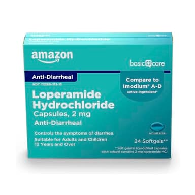 Amazon Basic Care Loperamide Hcl 2 Mg Softgels, Anti-Diarrheal, 24 Count (Pack of 1)