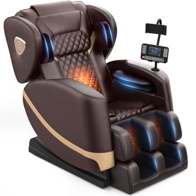 FURNIMAT 2026 Massage Chair Full Body, Zero Gravity Massage Chair with 10 Fix Rollers, Airbags, Heating, Foot Massage, Auto Modes, Bluetooth Speaker, Smart Screen Controller(Brown Premium)
