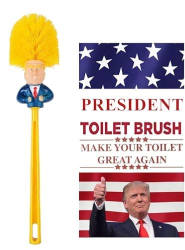 Toilet Brush with Hook, Funny Gag Gift Toilet Bowl Brush for Bathroom Cleaning, Political Satire Products, Yellow