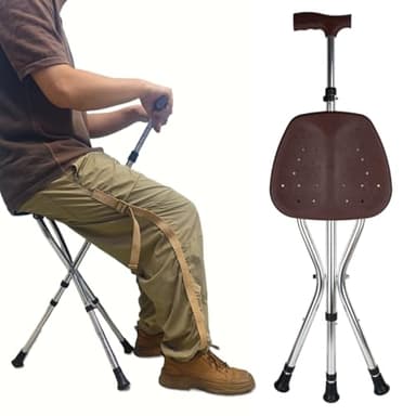GvHomilov Cane with Seat Folding Lightweight,Cane Chair for Seniors Balance Supports Up to 265 Pounds,Walking Stick Height Adjustment，Anti-Slip Walking Stick for Elderly Men, Disabled