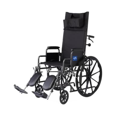 Medline Reclining Wheelchair, 18", with Elevating Leg Rests, Durable Vinyl, 300 lb. Weight Limit, Reclines 90 to 140 Degrees