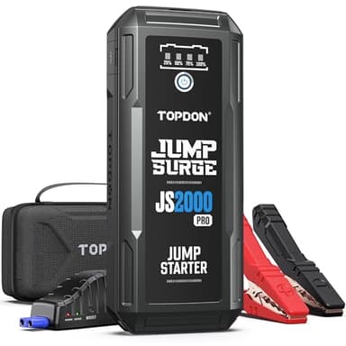Car Battery Jump Starter, TOPDON 2000A Peak Jump Starter for Up to 8L Gas/6L Diesel Engines, 12V Portable Battery Booster Jump Starter Pack with Jumper Cables and EVA Protection Case