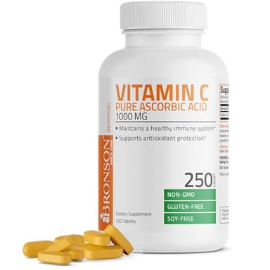 Bronson Vitamin C 1000mg Premium Non-GMO Ascorbic Acid Tablets, 250 Count