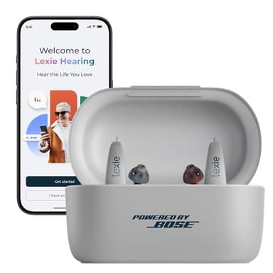 Lexie B2 Plus Powered by Bose - Self-Fitting Rechargeable OTC Hearing Aids for Mild to Moderate Hearing Loss in Adults and Seniors - Clear Sound - Wireless Charging Case - Bluetooth-Enabled - Gray