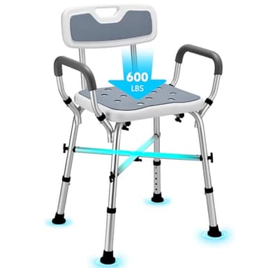 Shower Chair for Inside Shower, 600 lbs Heavy Duty Shower Chair for Elderly and Disabled, Height Adjustable Shower Chair with Arms and Back, Bath Chairs for Seniors, Adults, Handicap
