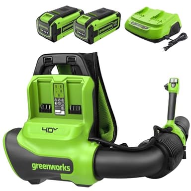 Greenworks 40V (175 MPH / 710 CFM) Dual Port Cordless Brushless Backpack Leaf Blower, (2) 8.0Ah Battery and Charger Included