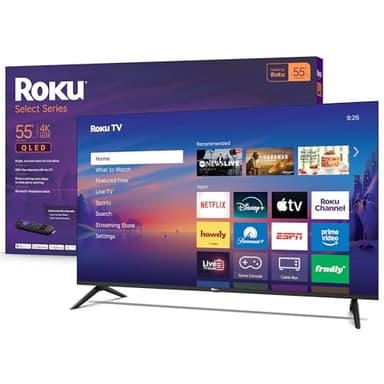 Roku Smart TV 2026 – 55-Inch Select Series, 4K QLED TV – Roku TV with Voice Remote – Flat Screen QLED Television with Wi-Fi for Streaming Live Local News, Sports, & Movies – Bluetooth Headphone Mode